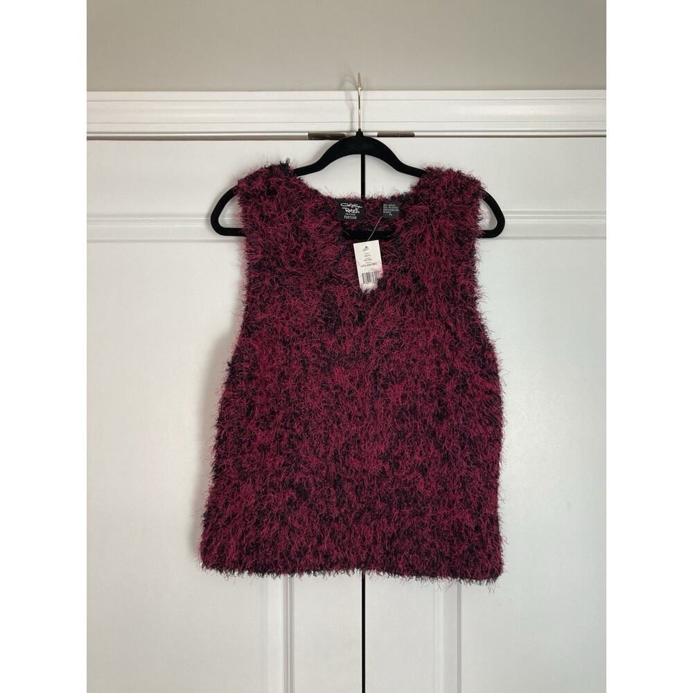 Christina Rotelli Y2K Eyelash Stretchy Pink Black Tank Top Dead Stock Petite L